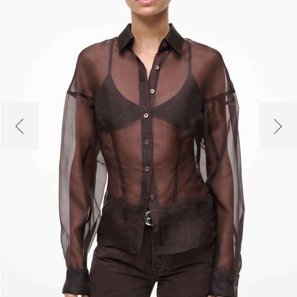 STAUD Sheer Black Button Down Shirt